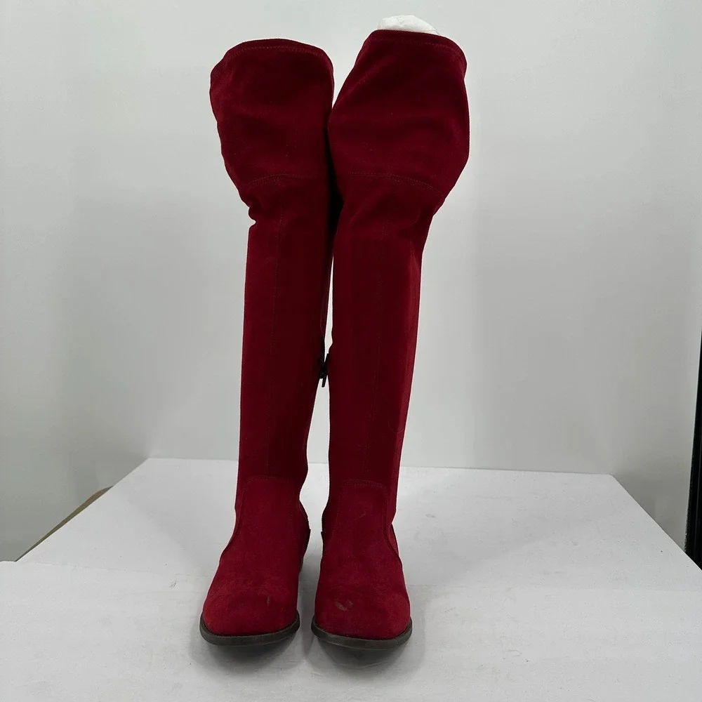 Chinese Laundry Over the Knee Boots Size 6 Red Faux Suede Whimsigoth Boho Chic